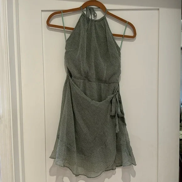 abercrombie sage green dress Abercrombie & Fitch Green Satin Smocked Back Front Slit Dress- Size XL –  The Saved Collection main image 1